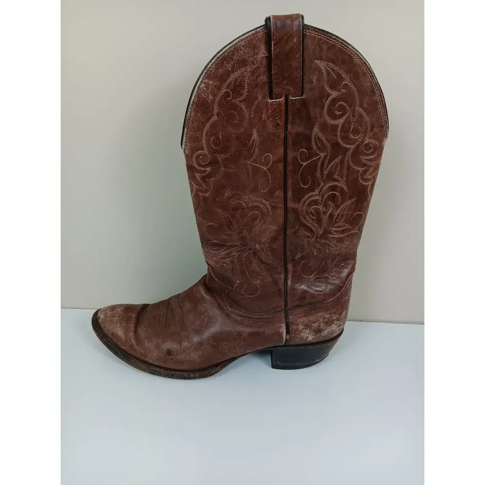 VTG Justin Western Cowboy Boots Mens Size 9.5E Rodeo Leather Brown Style 1651